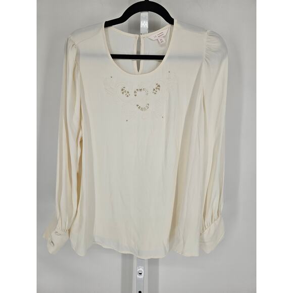LC Lauren Conrad Womens Sz XL Long Sleeve Blouse Cream w Keyhole Cutouts - Picture 1 of 4